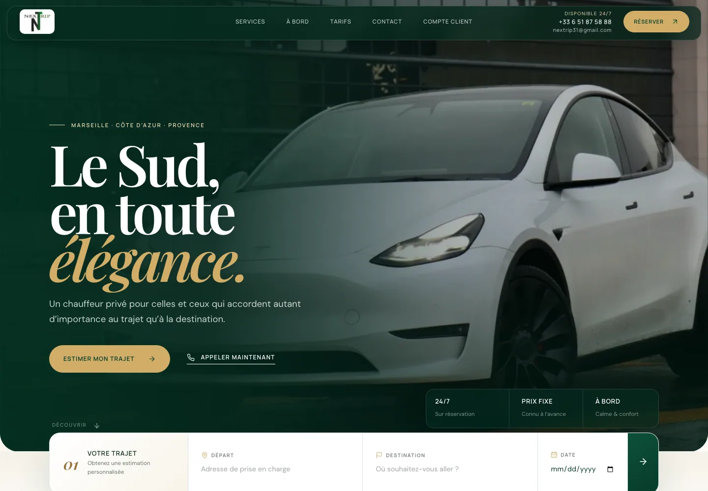 Capture du site Nextrip VTC : présentation du chauffeur et accès à la réservation