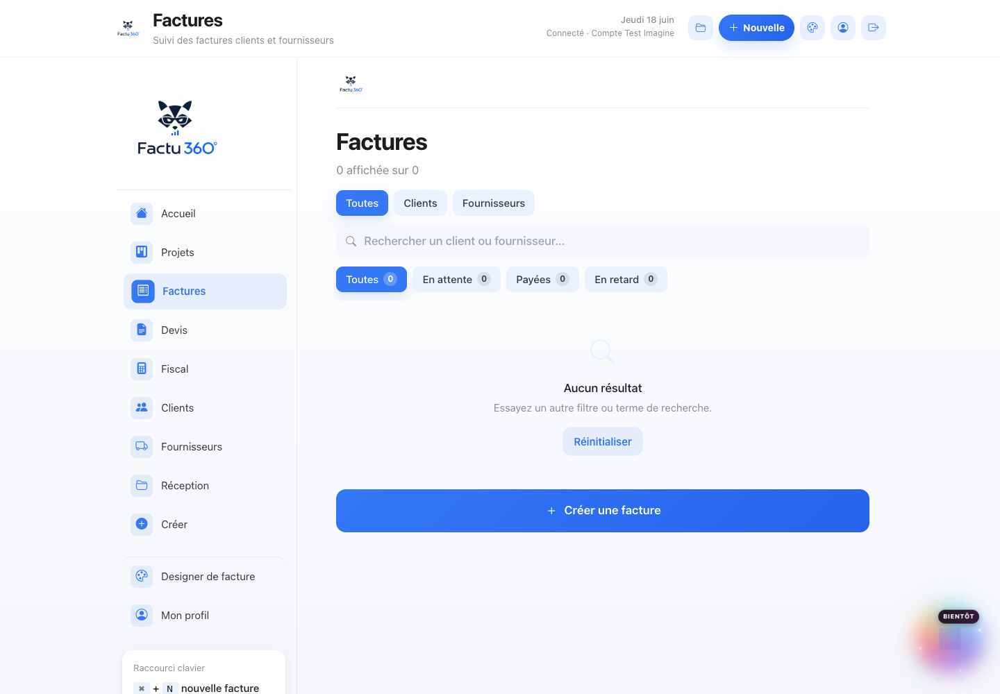 Interface factures Factu360