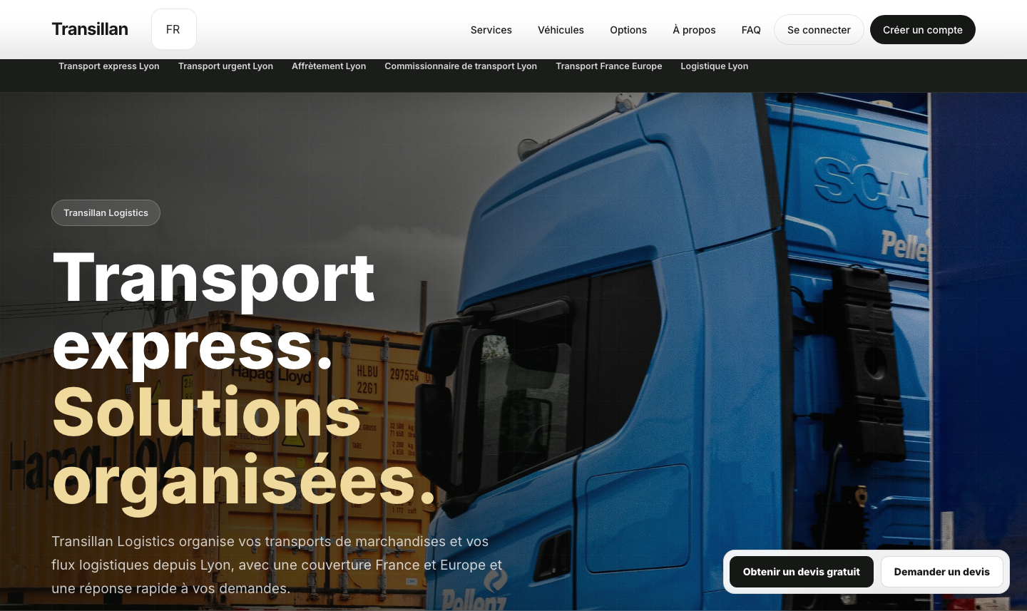 Capture d'écran du site Transillan Logistics